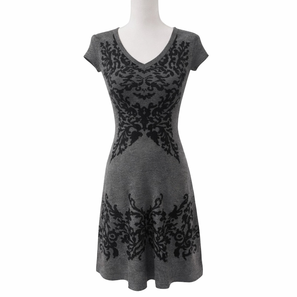 🖤✨ MUSE Sexy Gray & Black Knit Sweater Dress XS Bodycon V-Neck ✨🖤